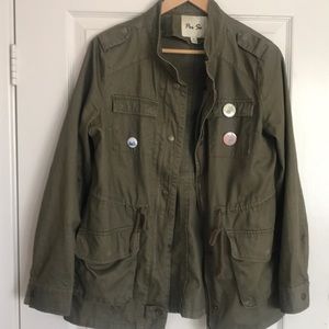 Military style jacket with pins